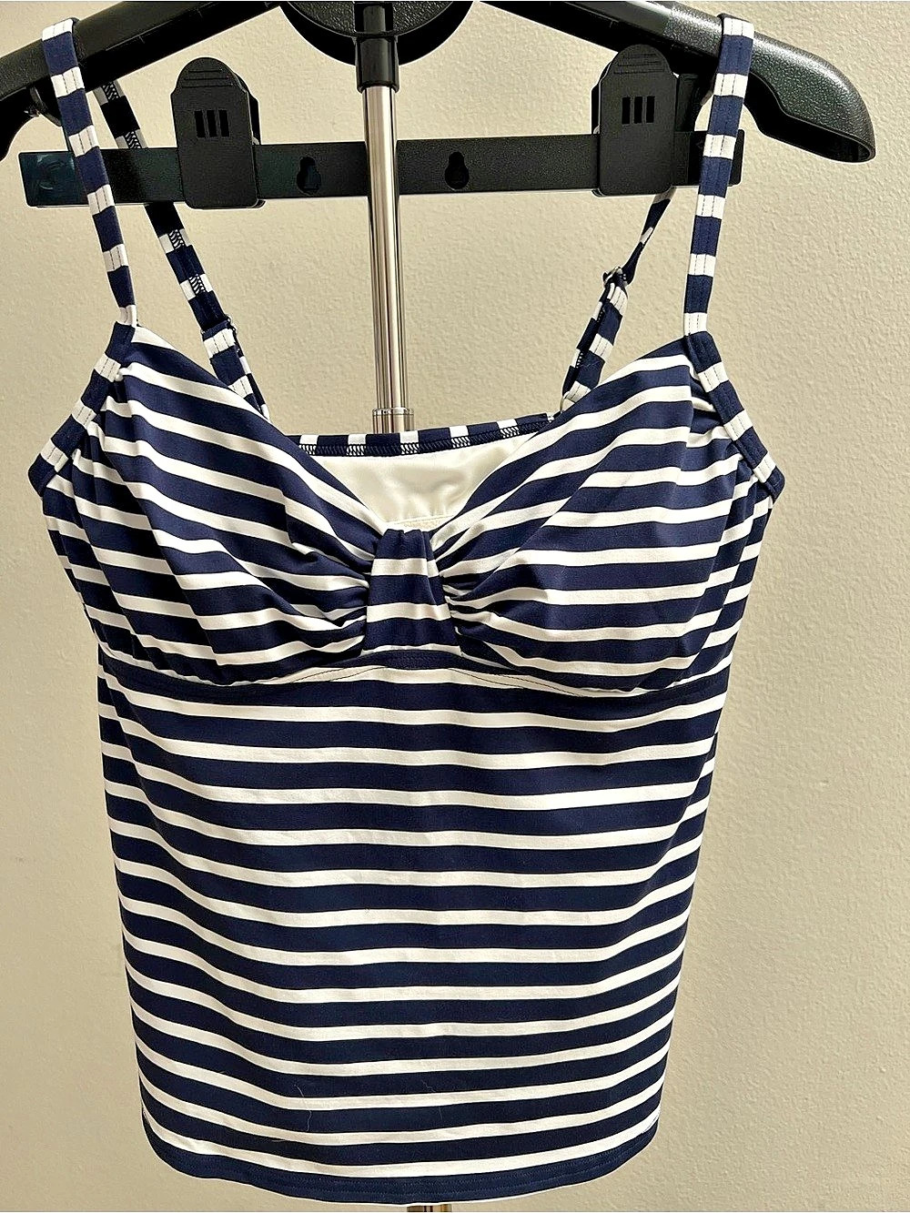 Lands’ End Women’s Size 10 Navy White Striped Twist Front Tankini Swim Top